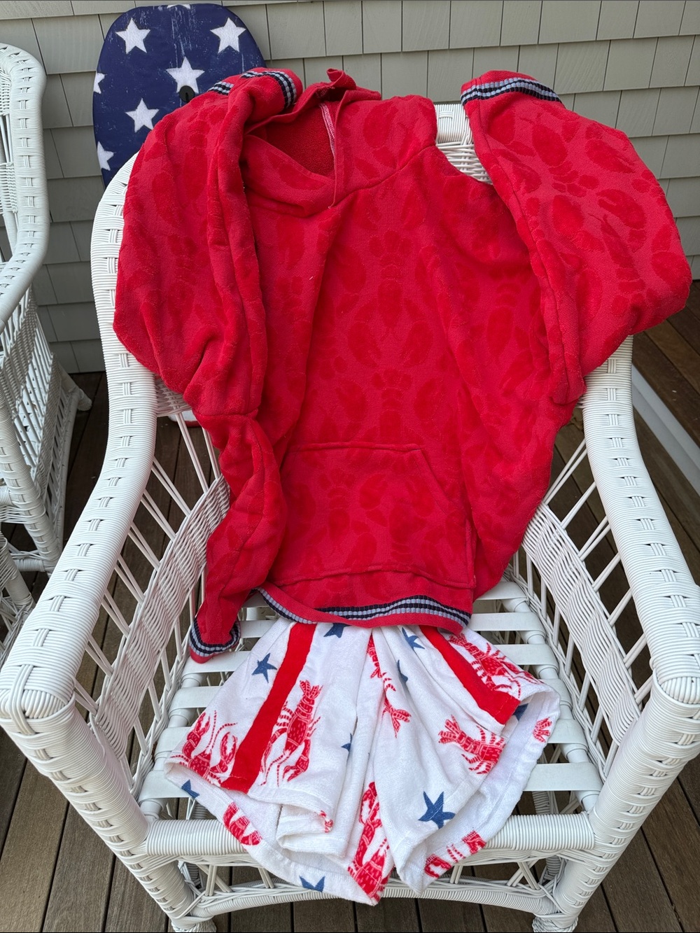 New Red Hooded Pullover with Patterned Knit Trim